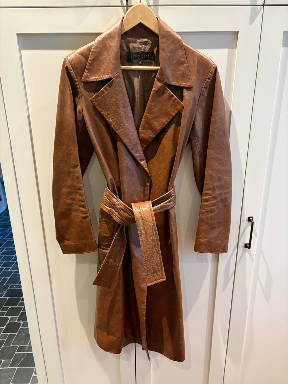 Cognac Leather Trench style Coat